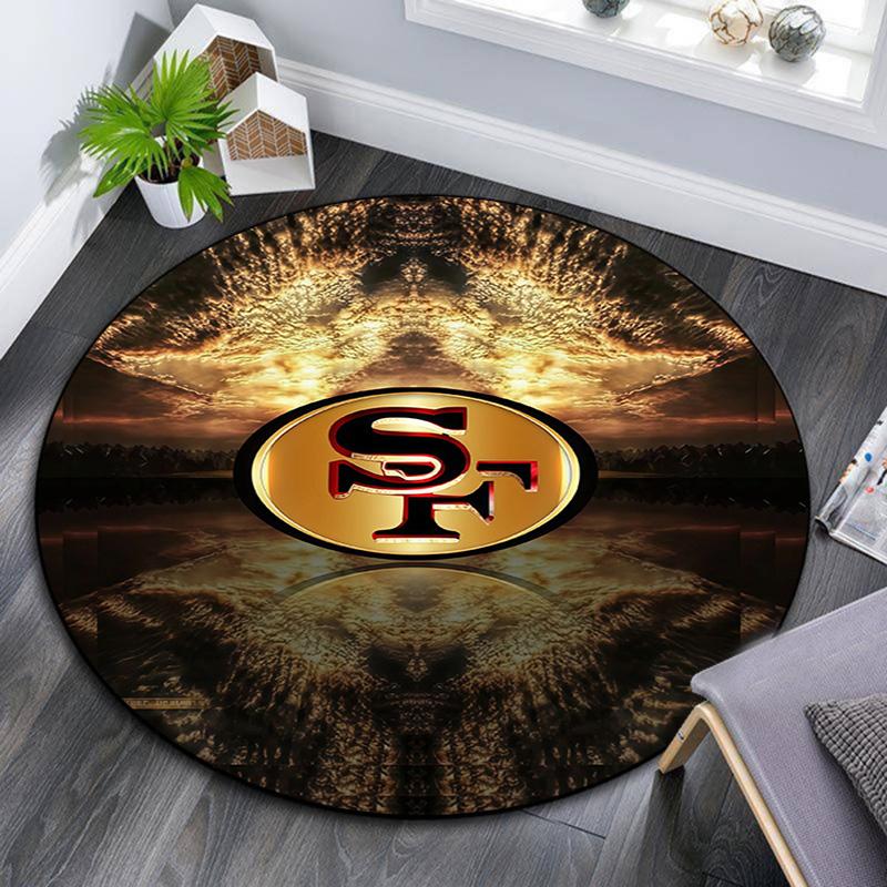 San Francisco 49ers 2. Runde Teppich, Teppich für Wohnzimmer Schlafzimmer Sofa Spielzimmer Dekor, Rutschfeste Bodenmatte