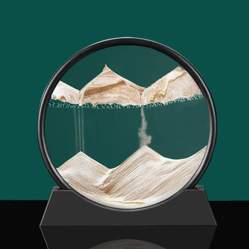 3D Moving Sand Art Picture Round Glass Deep Sea Sandscape Hourglass Quicksand Craft Flowing Sand Painting Office Home Decor Gift