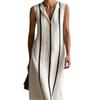 Popular summer European and American style V-neck cotton and linen dress, sleeveless loose long straight skirt