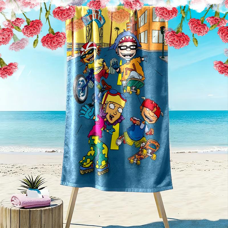Rocket Power Cartoon Print Beach Towel, Large Soft Quick Dry Towel for Beach Camping Swimming
