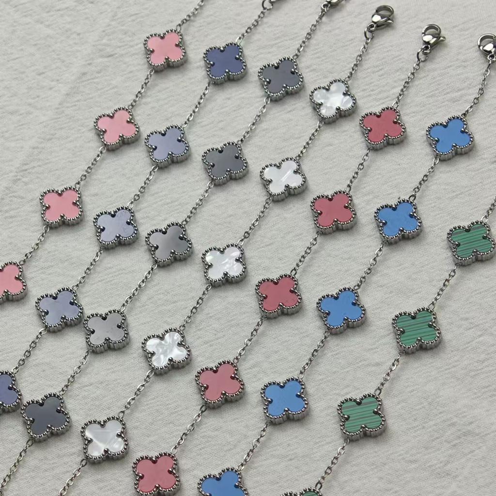 Lucky Four-Leaf Clover Bracelet Women 13mm Titanium Steel Double-Sided Mother-of-Pearl Simple Non-Fading Jewelry