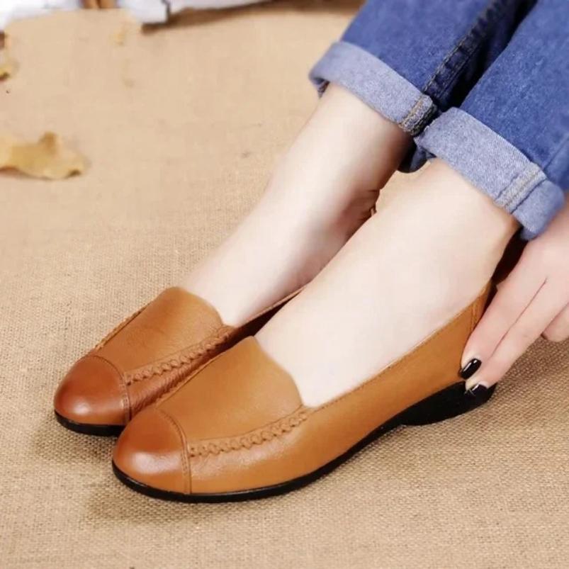 Premium Quality Springtime Fall Women Flats Stylish Genuine Leather Flat Shoes Woman Soft Daily Loafer Shoes Women Shoes
