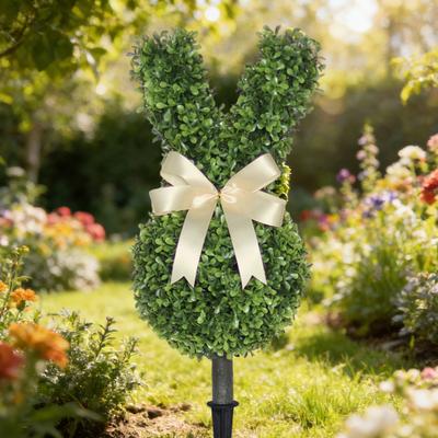 Paashaas Topiary Boom Tuinpaal Konijnvormige Kunstmatige Topiary met Strik Binnen Buiten Portiek Paasfeest Decoratie