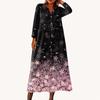 Women's Fashionable Printed Round Neck Seven Quarter Sleeve Button Loose Shirt Dress