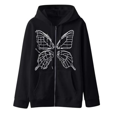 Hot Sale Of The Season Personalized Butterfly Print Zipper Hoodie Unisex Loose Outerwear Trendy Sweatshirt for Autumn Couples Co