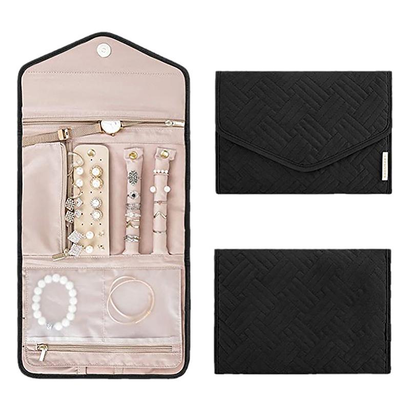 1Pc Roll Foldable Jewelry Case Travel Jewelry Organizer Portable For Journey Earrings Rings Necklaces Brooches Storage Bag