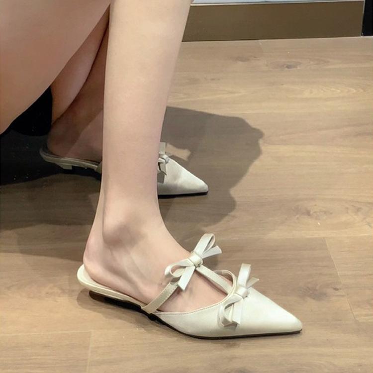 Knock Good-looking~ Baotou Sandals Women's Bow Sandals Wear Pointed Half Slippers