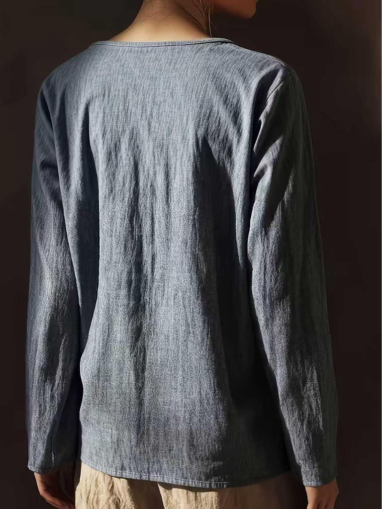 Chemise Longue en Lin et Dentelle Européenne Printemps-Été pour Femme - Couleur Unie, Col Rond
