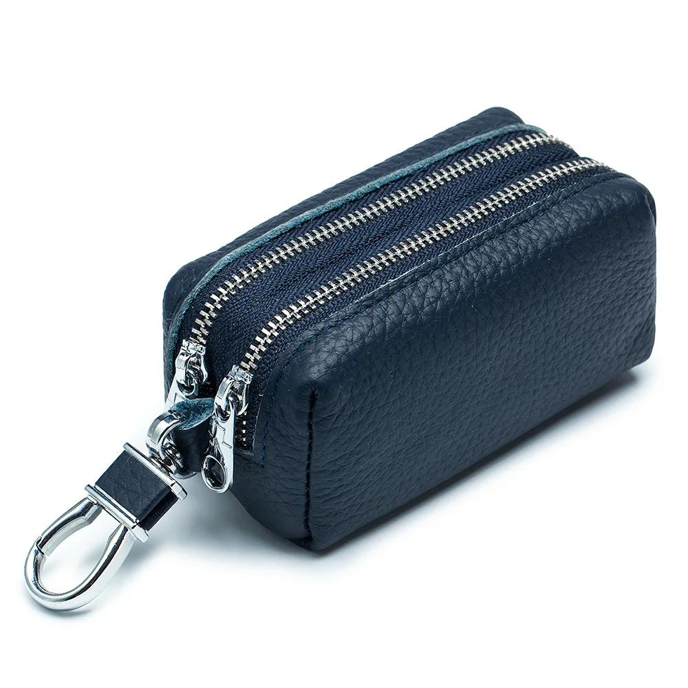 Echte Leder Auto Schlüsselbörsen Mode Schlüsselhalter Hausmeister Schlüssel Organizer Doppelreißverschluss Schlüsselanhänger Etui Schlüssel Tasche Münzbeutel