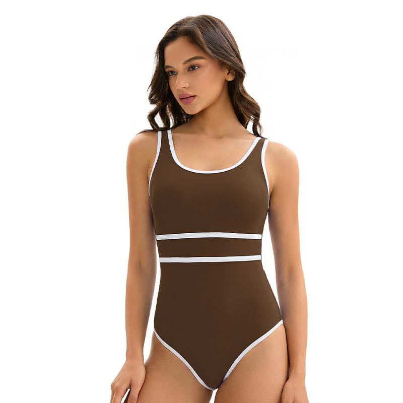 New color-blocked sports triangle one-piece swimsuit for women, European and American sexy sleeveless fashion beach swimsuit