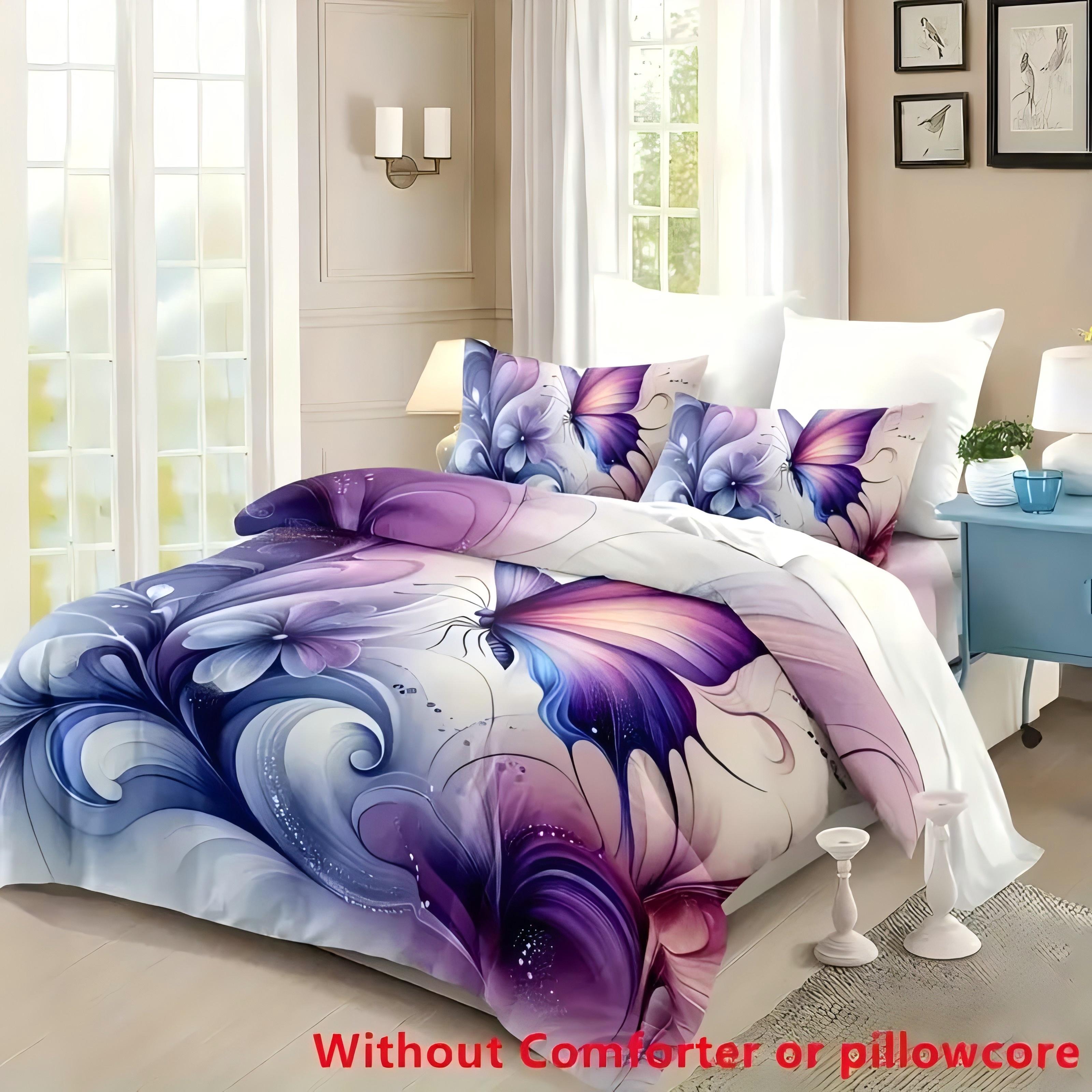 

Dreamy Blue Purple Butterfly Flower 3D Print Bedding Set For Kids Teens Adults Style Duvet Cover Soft Home Polyester Quilt Cover EU single(135x200cm)