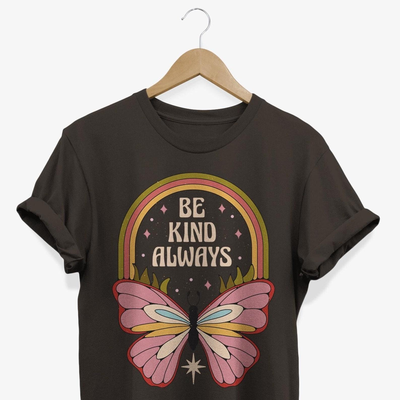 Butterfly Graphic T-shirt: Be Kind Always, Retro Rainbow Boho Tee 3XL