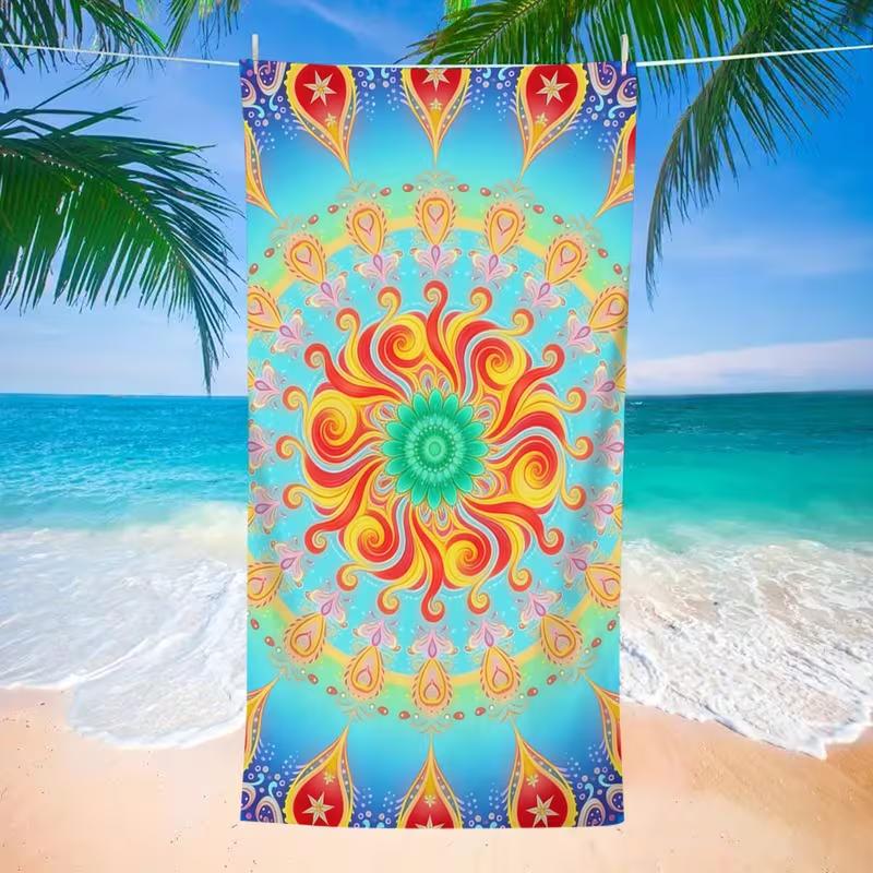 Bohemian Summer Beach Towel Oversized Quick Dry Sand-Free Beach Blanket Colorful Floral Print Soft Lightweight Travel Towel