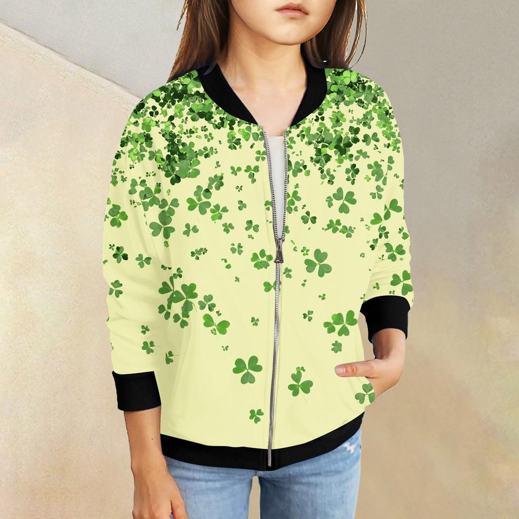 Dívčí bundy na zip Dětské podzimní mikiny s dlouhým rukávem Svrchní oděvy s kapsami St. Den svatého Patrika 5-15 let