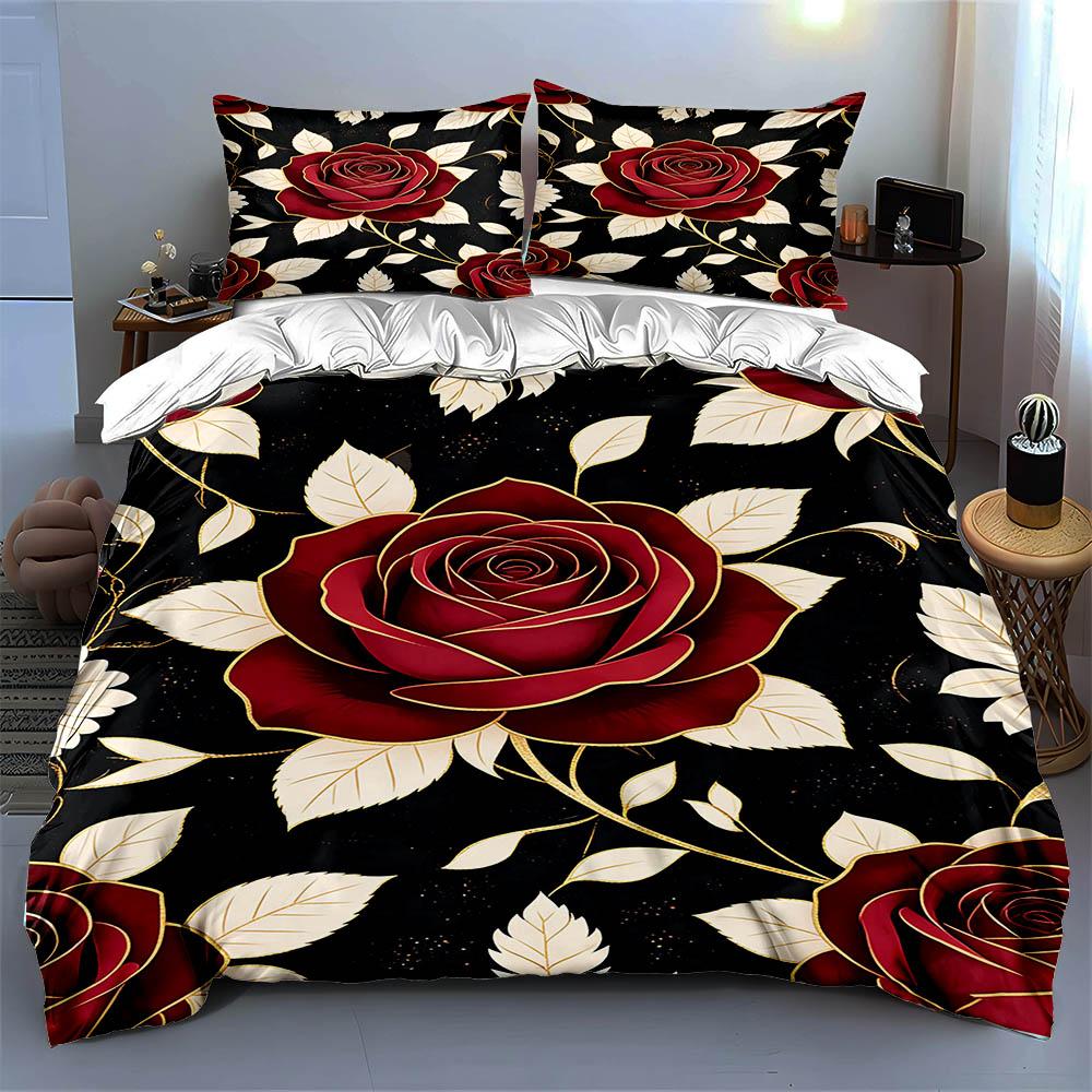 Rose, Leaves, Elegant. Bedding Duvet Cover Sets Duvet Covers Pillowcases Gifts (1 * Duvet Cover 2 * Pillowcases, Without Duvet Insert)