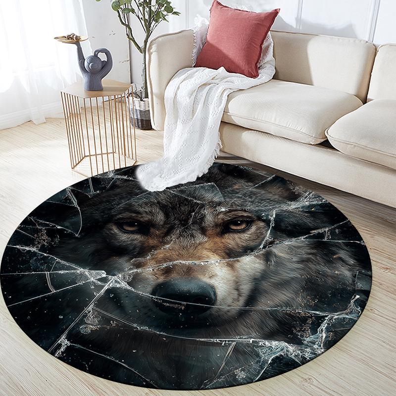 Fierce Wolf pattern round rug,Carpet Rug for Living Room Bedroom Sofa Playroom Decor,Non-slip Floor Mat,Holiday Gifts and Birthday Gifts