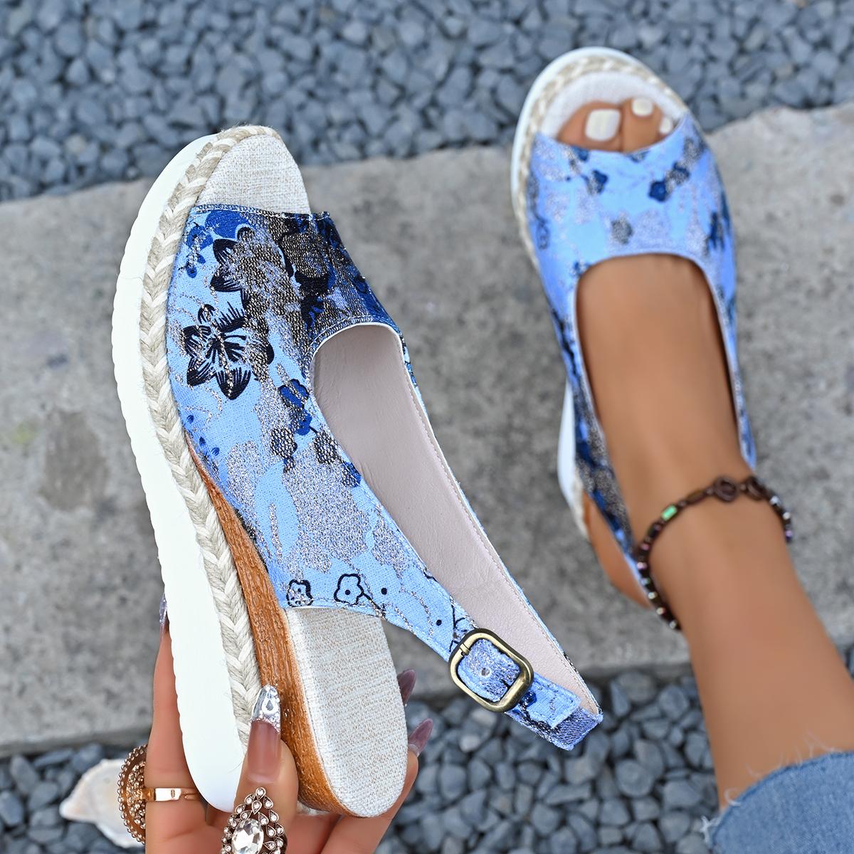 

Wedge Flat Sandals Women Summer Slingbacks Peep Toe Platform Shoes for Women Light Non-slip Comfort Fabric Cushion Beach Sandals 36 синій