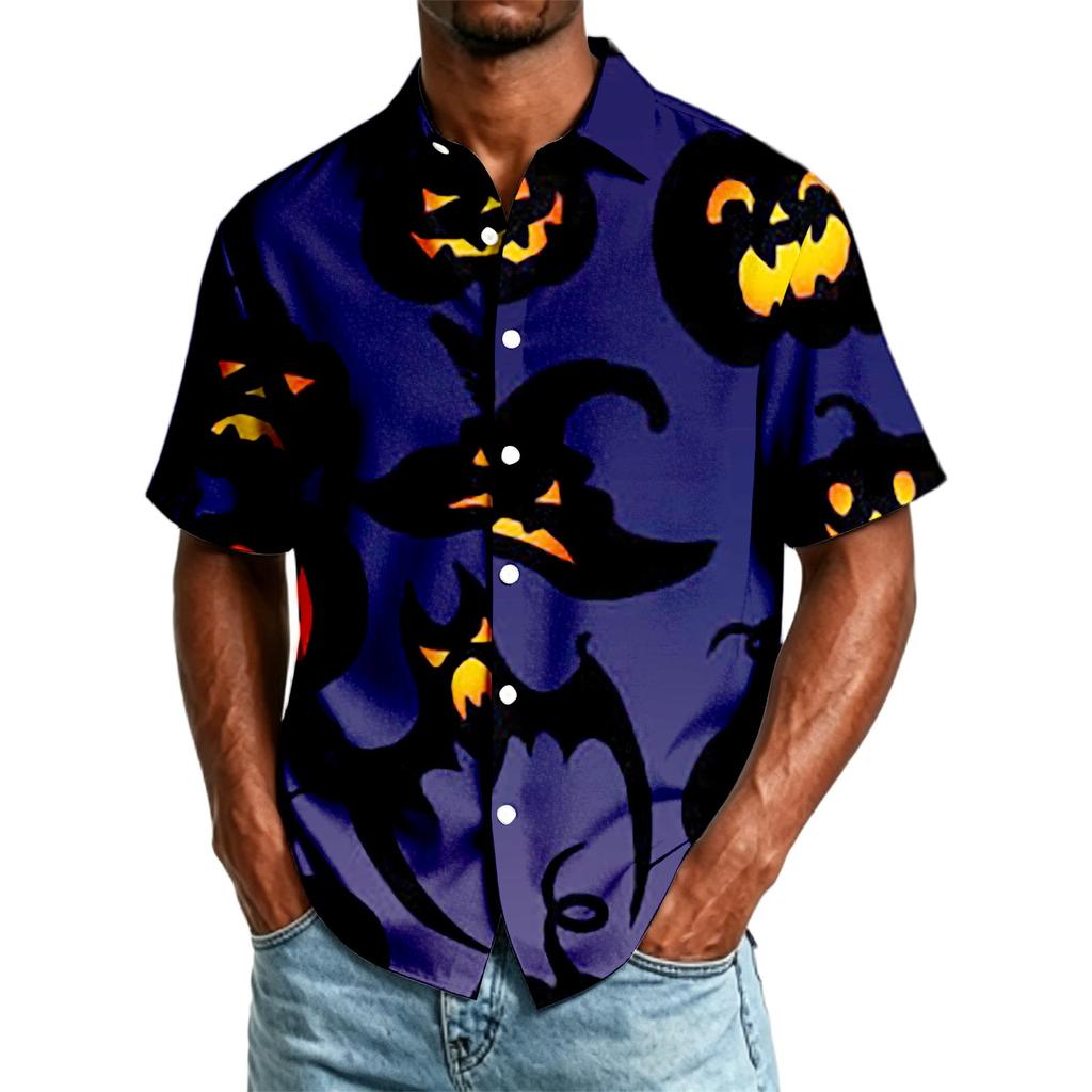 Camicia Casual da Uomo a Maniche Corte con Bottoni Stampa Teschio e Rosa Camicia Leggera Estiva per Attività all'Aperto e Uso Quotidiano