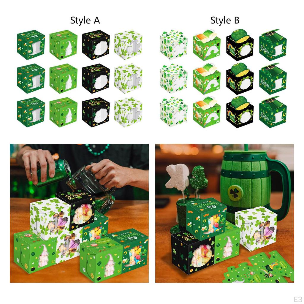 12 Pieces St Patrick's Day Gift Box Goodie Treat Boxes Packing for Macaroon