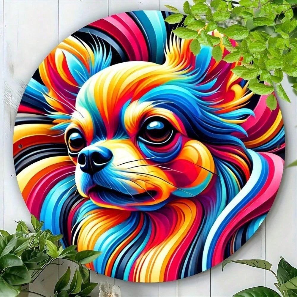 Vintage Round Metal Wall Art Chihuahua Poster Kitchen Decor