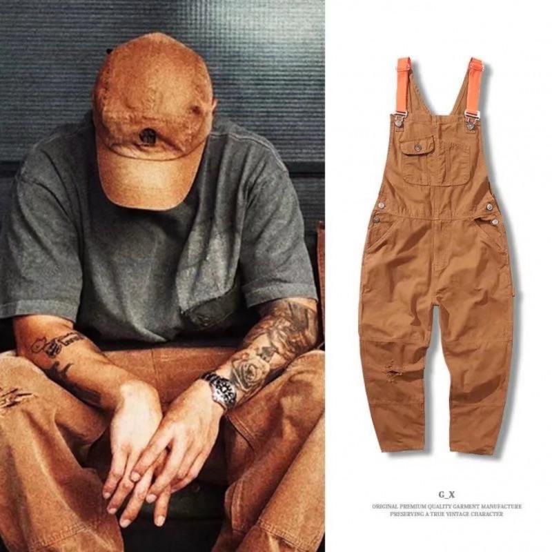 Mens Oversized Denim Bib Overalls Loose Straight Fit Casual Vintage Workwear Trousers