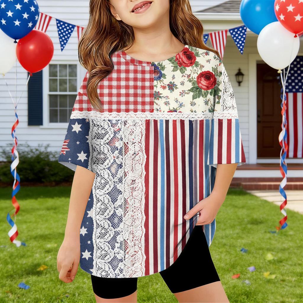 Kids Independence Day Print Round Neck Short Sleeve Casual T-shirt