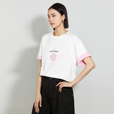 Shetu Women's Basic Colorblock Letter Print T-Shirt