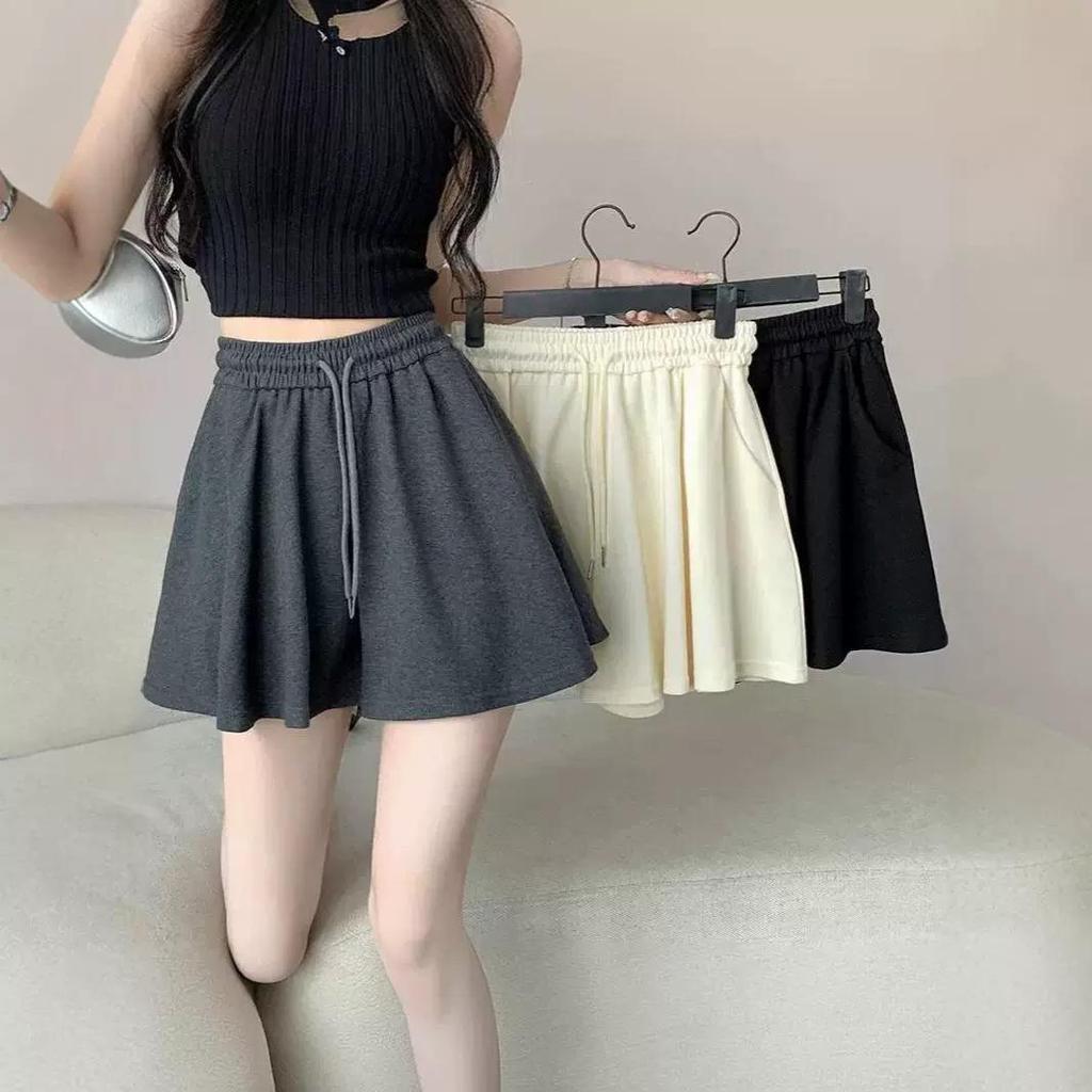 Korean-Style Summer Ballet Culottes: Women's High-Waist A-Line Wide-Leg Shorts Skirt Pants.