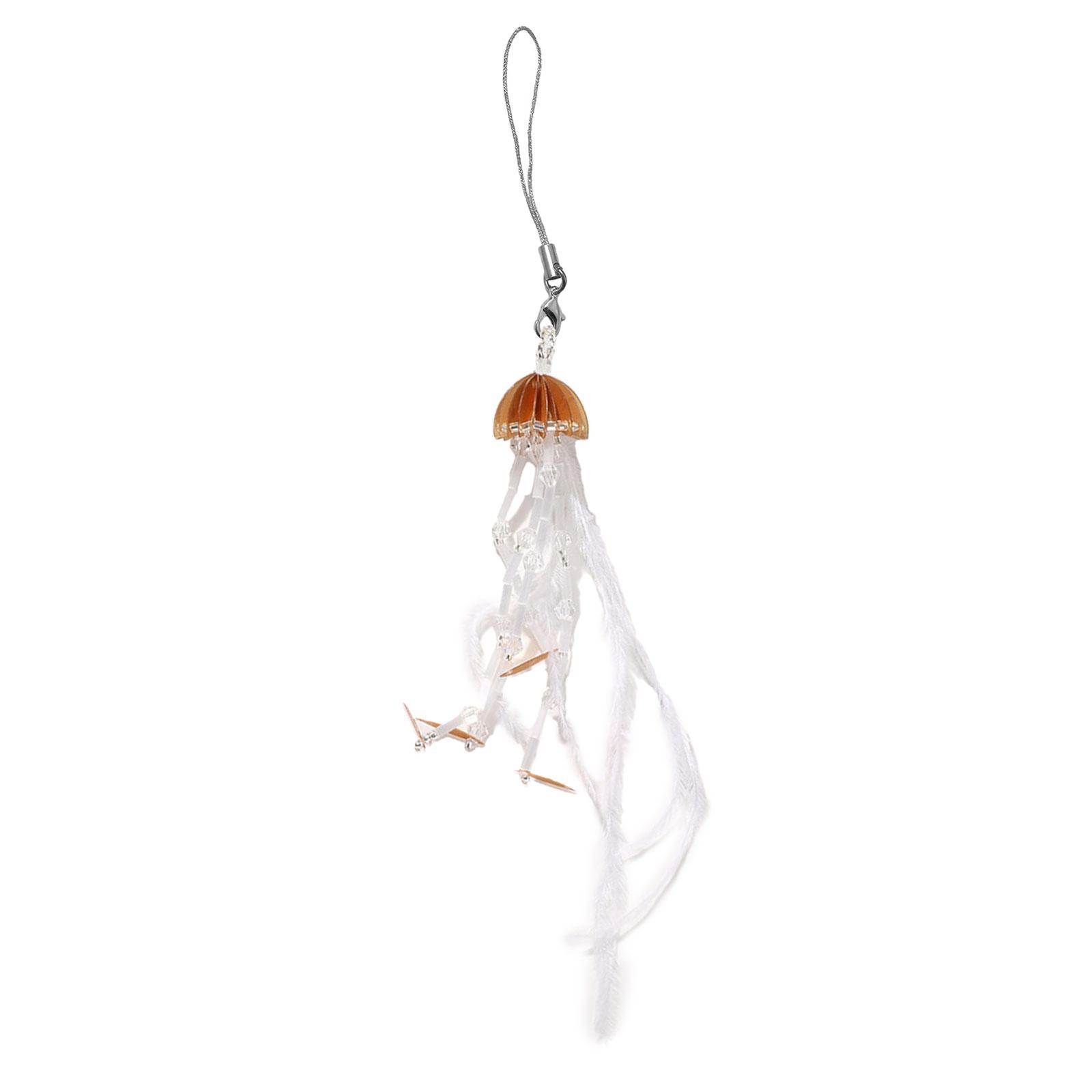 

Stylish Jellyfish Pendant with Soft Feathers Fringe Colorful Keychain Unique and Fashionable Phone Charm for Women Girls кофейный