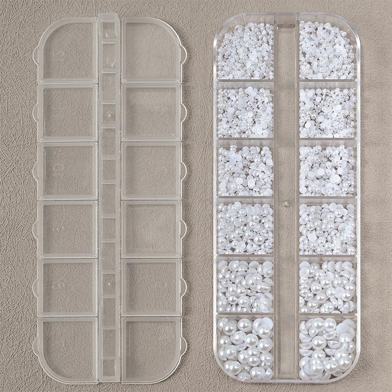 12Grid Shiny Silver Half Round Metal Caviar Bead Nail Rivets Charms Flatback Pearl Balls Nail Art Studs Y2K Decora