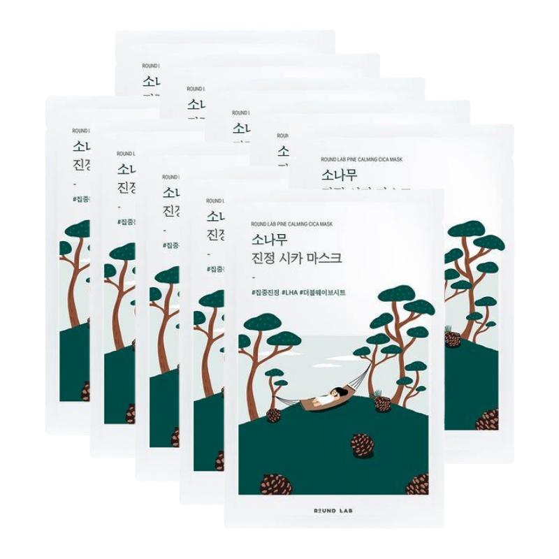 

English Product Title: ROUND LAB Pine Calming Cica Sheet Mask Soothing & Hydrating Facial Mask 10 Sheets