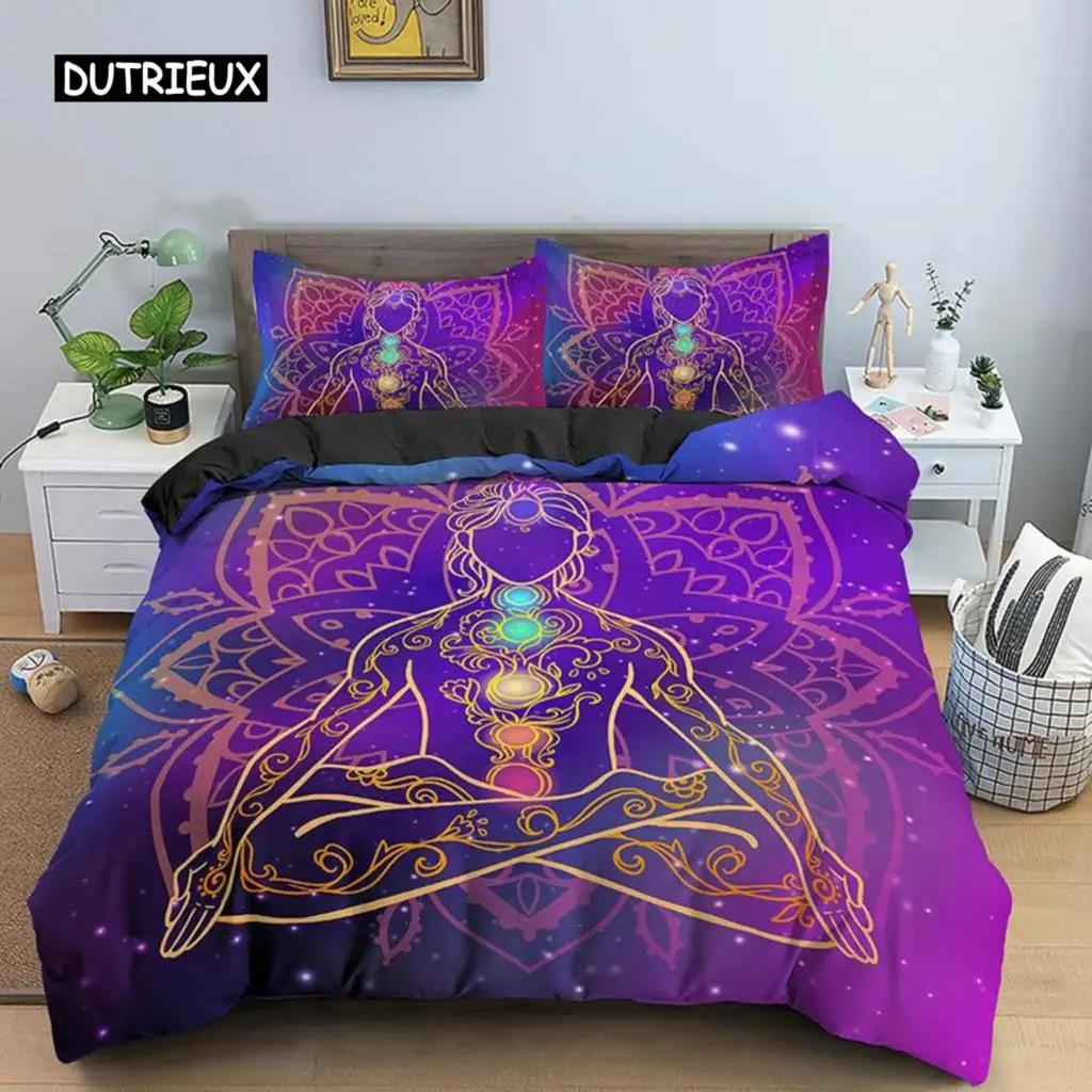 Κάλυμμα Πάπλωμα Γιόγκα King Queen Τσάκρα Διαλογισμός Σετ Κλινοσκεπασμάτων Μπλε Μάνταλα Μποέμ Χίπις Στυλ με Τέχνη Τσάκρα Πολυεστερικό Κάλυμμα Πάπλωμα