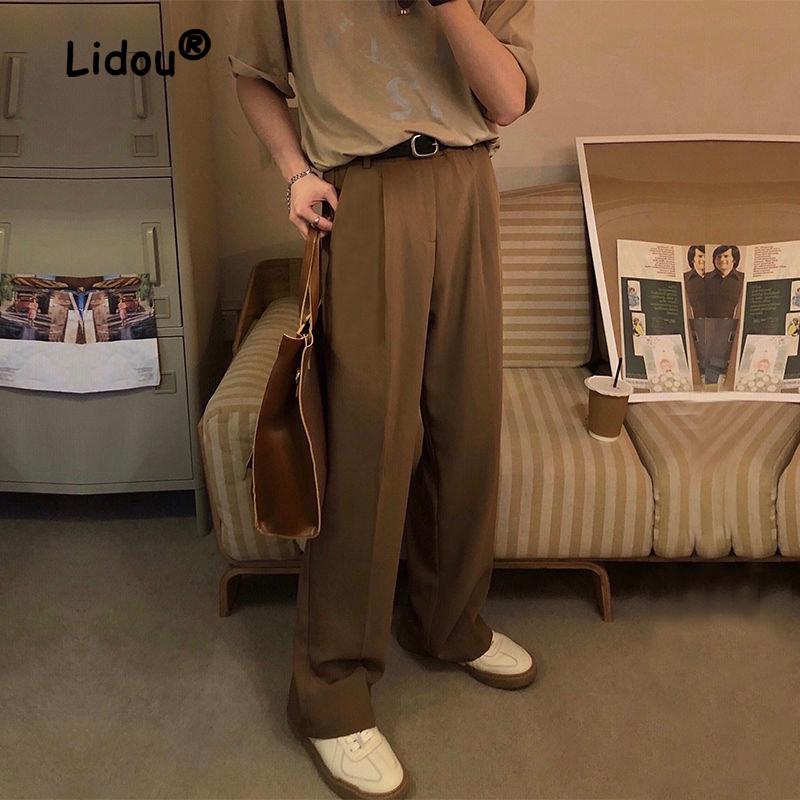 

Vintage Solid Color Summer Straight Cylinder Men s Wide Leg Pants Pocket Fashion All-match Street Casual Loose Male Trousers XXXL чорний