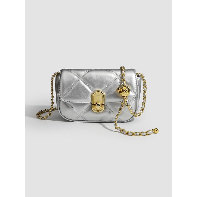 Small Scented Wind Diamond Pattern Buttoned Small Handbag, Small Golden Ball Chain Crossbody Bag on One Shoulder