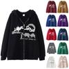 Felpe con cappuccio a maniche lunghe con cerniera e stampa casual da donna, cappotto con tasca