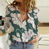 Frühling Herbst Button Up Frauen Blumendruck Langarmshirts Plus Size Tops Baumwolle Leinen Blusen