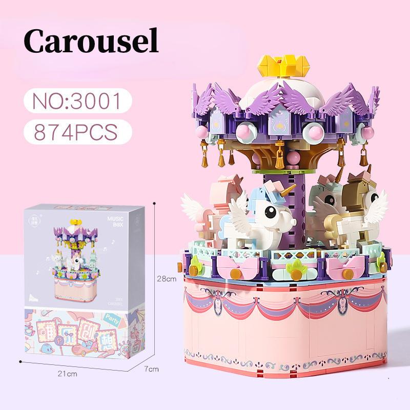 710Pcs Mini Building Blocks Music Box Building Rotating Carousel Ferris Wheel Building Block For Girls Children Toys