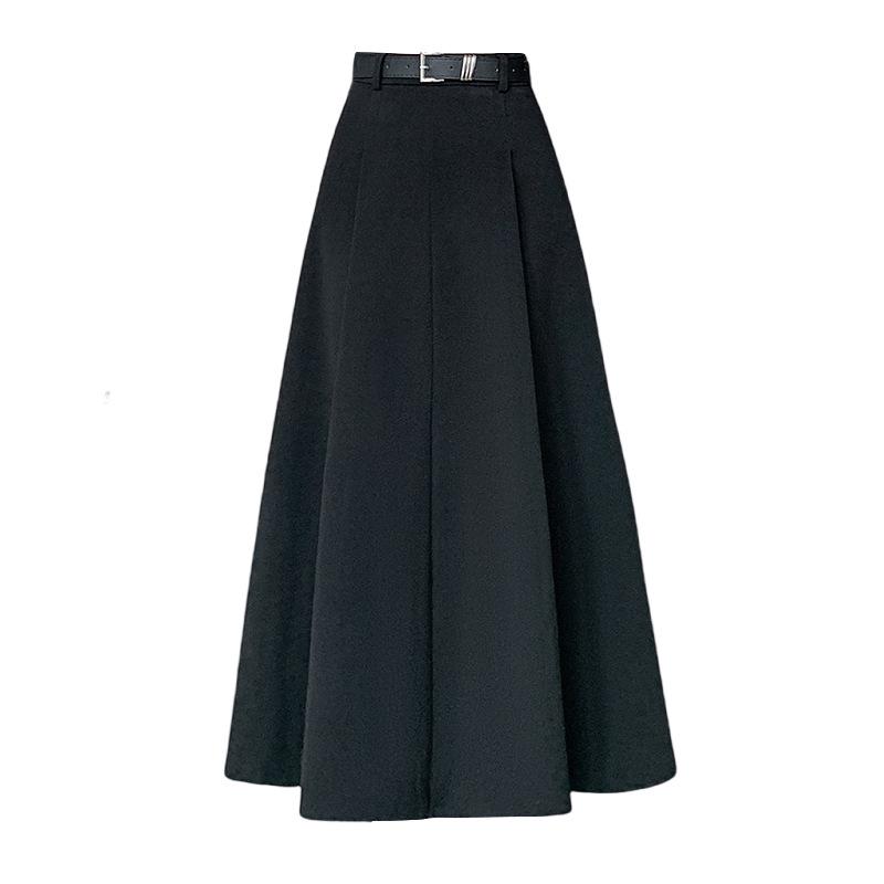2025 Autumn/Winter Women's High-Waist Grey Wool Pleated Mid-Length A-Line Skirt