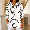 Women's Fashionable Button Collar Long-sleeved Christmas Print Pullover Top