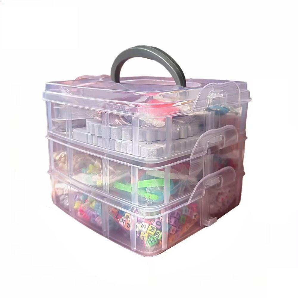 3-layers Plastic Storage Box Detachable Crafts Tool Case  Rings Jewelry Display