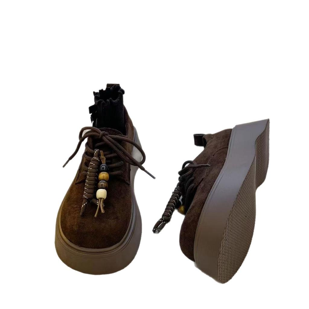 Retro beaded Birkenstocks women's shoes spring and autumn 2025 new loafers thick-soled heightened lace-up Birkenstocks