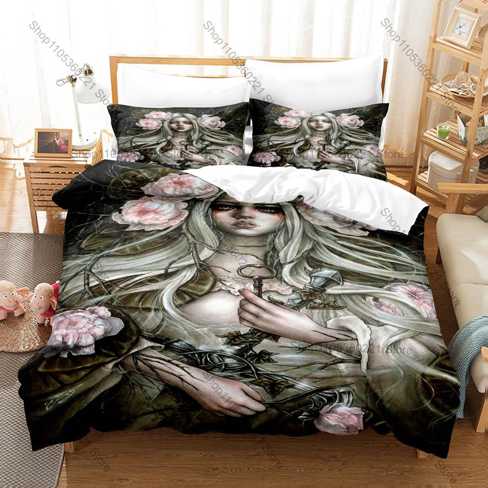 Witch Priestess Spirit Magic 3PCS Bedding Set Fantasy Print Duvet Cover Bed Sheet Pillowcase Soft Microfiber Gothic Style