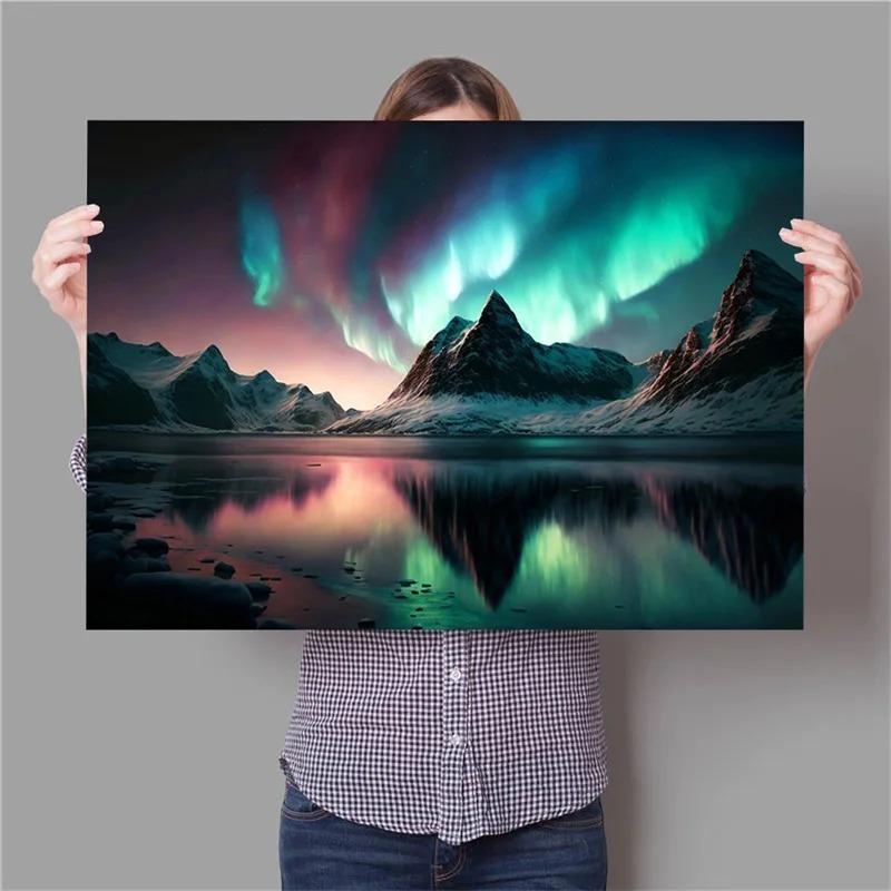 Modern Beautiful Nature Landsscape Canvas Painting Forest Mountain Lake Aurora Mural Prints Poster for Living Room Home Decor