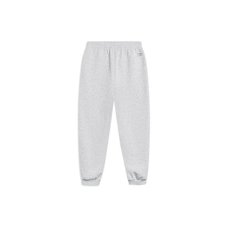 Li Ning Sports Lifestyle Series Solid Color Mid Waist Fleece Cuffed Knitted Sweatpants Women Bottoms Light-Gray Gray AKLT820-4
