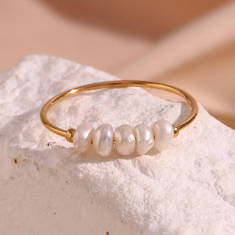 Fashion Freshwater Pearls High Quality Stainless Steel Gold-Plated Round Rings Holiday Jewelry Gifts