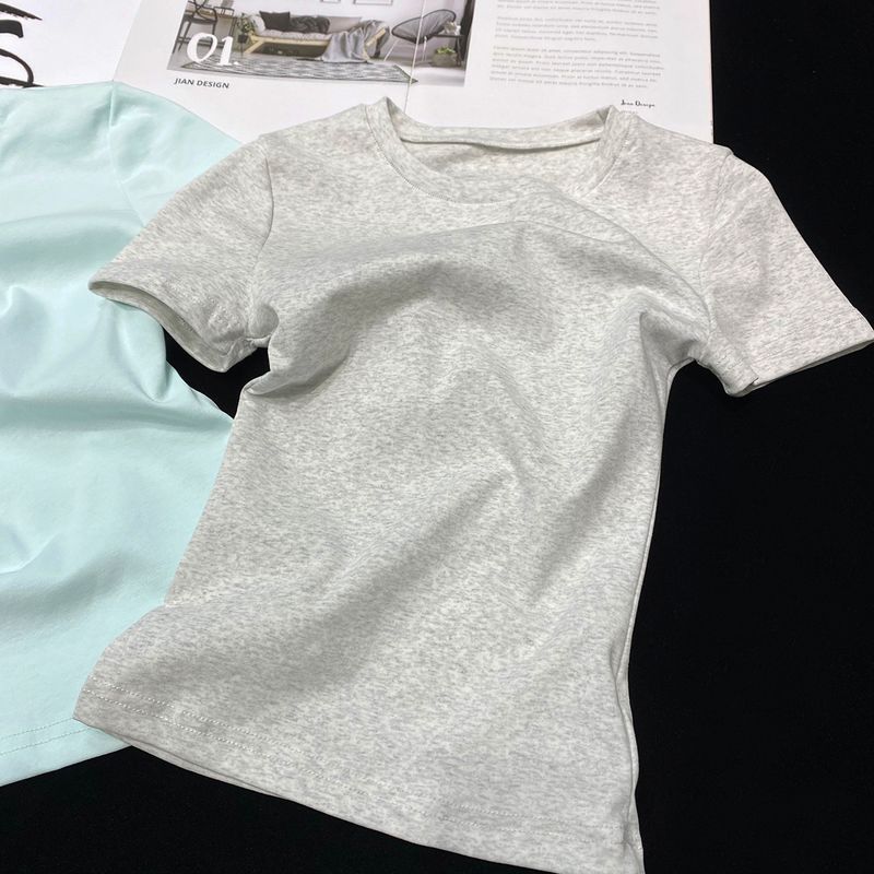 

CCA Homemade Fashion Ins Blogger Basic Style Short-Sleeved T-shirt Short Cherry Blossom Pink Ice Cream Color T-shirt Top Women Light gray S