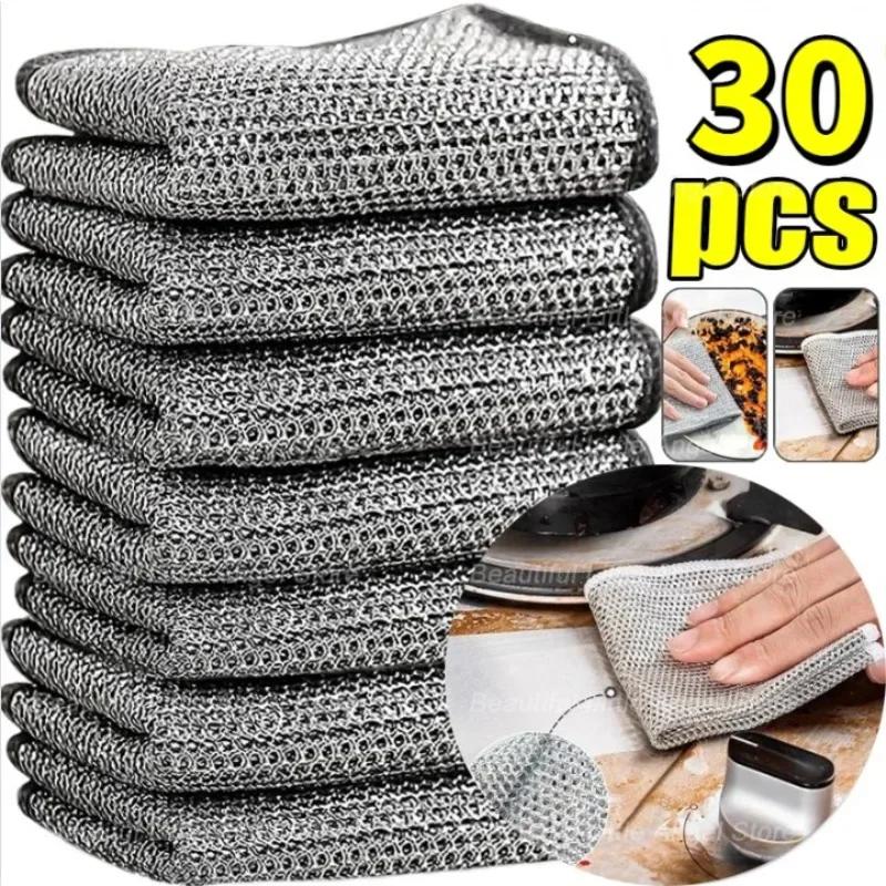 Metal Wire Mesh Cleaning Cloths Universal Sink Faucet Tea Stain Rag Microwave Gas Stove Dishwashing Scouring Pad Kitchen Towels