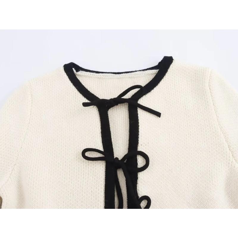 Open Cropped Cardigan Women Tied Knitted Short Sweaters for Women Autumn Knitwears Women Long Sleeve Ladies Cardigans