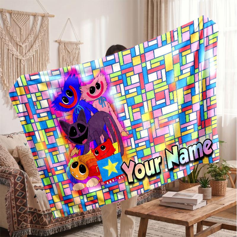 Coperta in Flanella Personalizzata Poppy Playtime, Testo Nome Stampato Personalizzato, Coperta Calda Morbida per Divano Letto