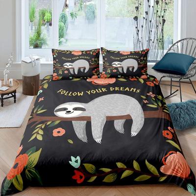 Set de plapumă cu leneș de desene animate, set de lenjerie de pat decorativ în trei piese pentru camera copiilor